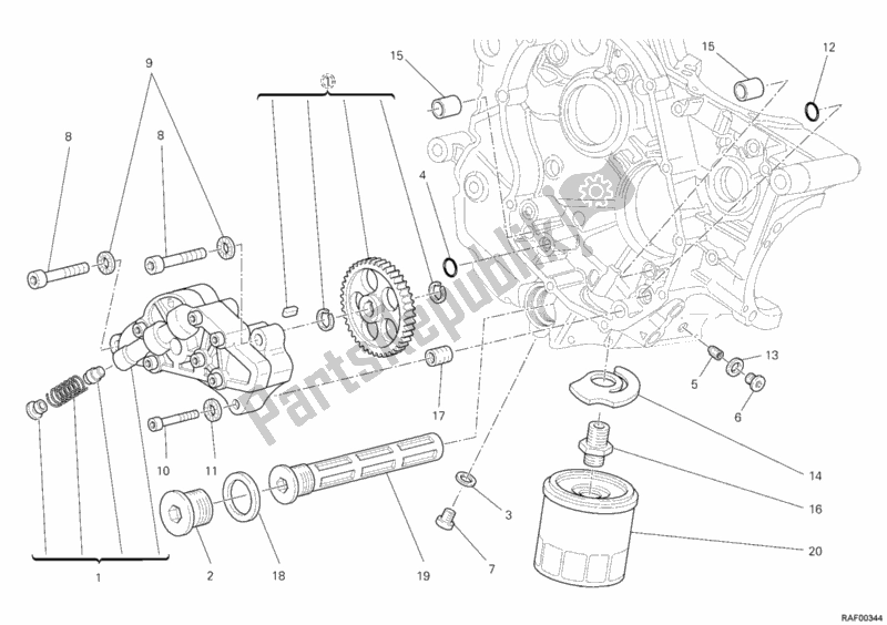 Alle onderdelen voor de Oliepomp - Filter van de Ducati Hypermotard 796 USA 2012
